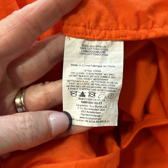 TORY BURCH Hermosa Eyelet Front Tee Embroidered Orange Flowy Sz 4 - Picture 13 of 16